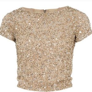 Alice + Olivia gold sequins top
